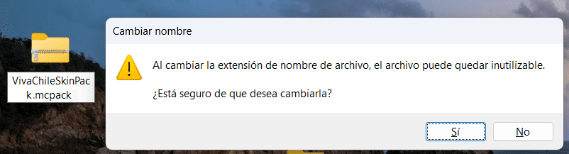 Cambiar extensión de carpeta de .zip a .mcpack